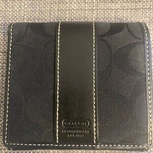 Coach Signature Black Leather Card Holder Wallet